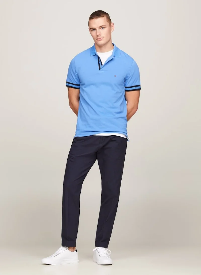 TOMMY HILFIGER Men's Monotype Cuff Slim Polo Shirt - Cotton, Blue